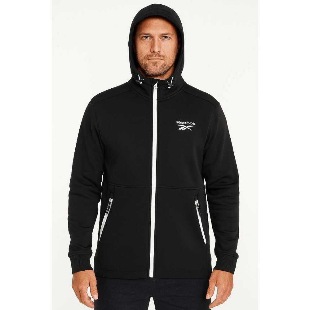 Reebok Men's Performance Full-Zip Hoodie Jacket  – Black/White L